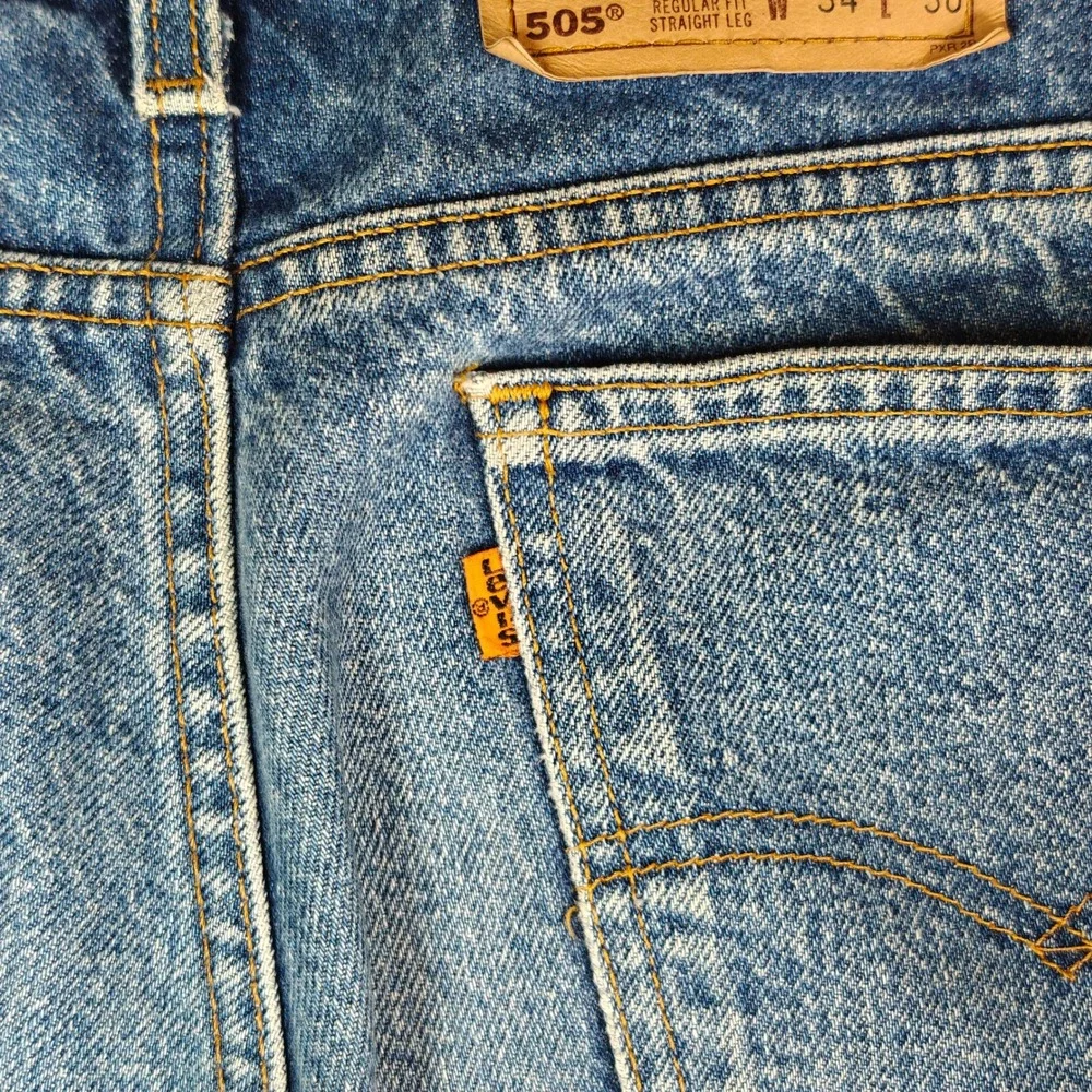 VTG Levis 505 Orange Tab 80s 90s 34x30 Straight Leg Jean Made in USA Distressed